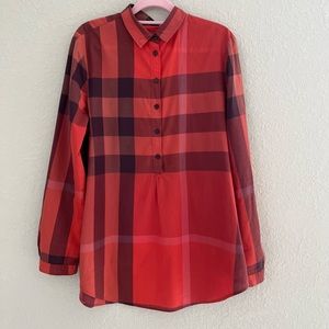 Womens Burberry Brit Orange Nova Check Shirt Blouse Long Sleeve Size L